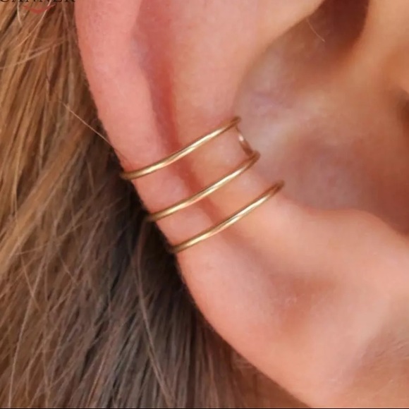 “Rebel” Ear Cuff Triple Band Gold NoPierce Earring - Picture 2 of 8